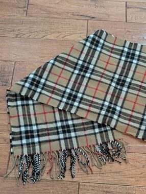 Altea Milano Tan Plaid Scarf with Red Brand Tag
